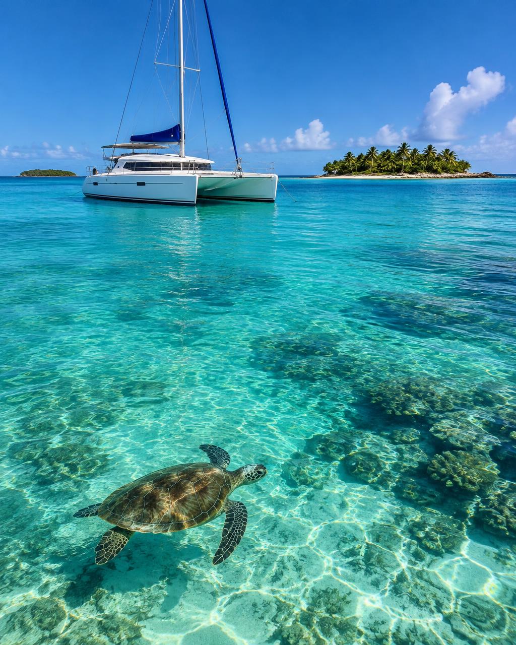 Illustration IA de croisière en catamaran — Îles Vierges